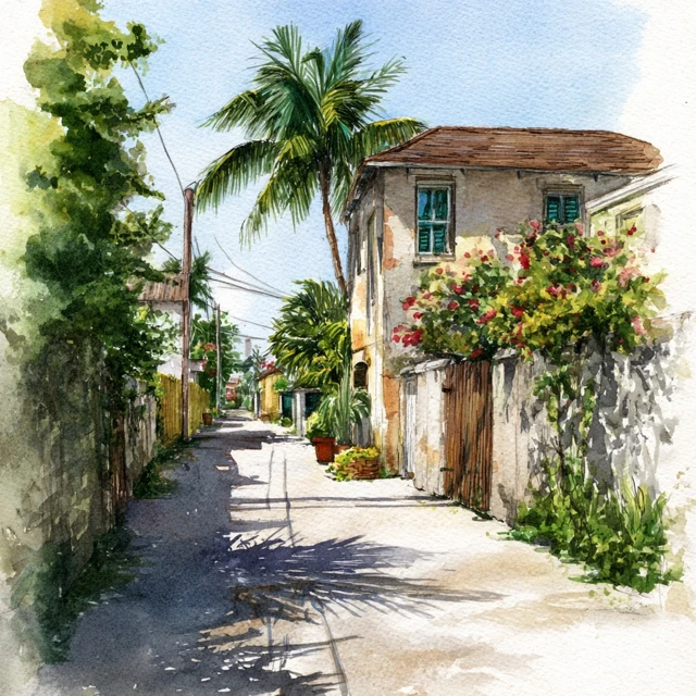 Palm Beach Lane Watercolor Painting