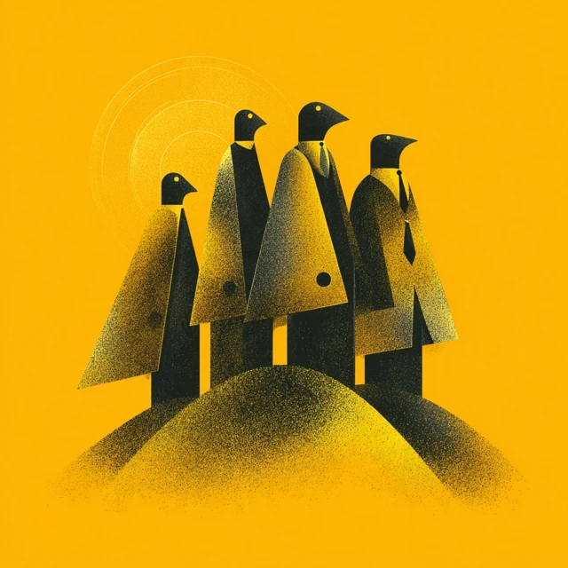 Powerful Figures on a Mountain Peak Illustration