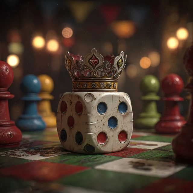 Ludo King with Crown on Chess Board 8K Image