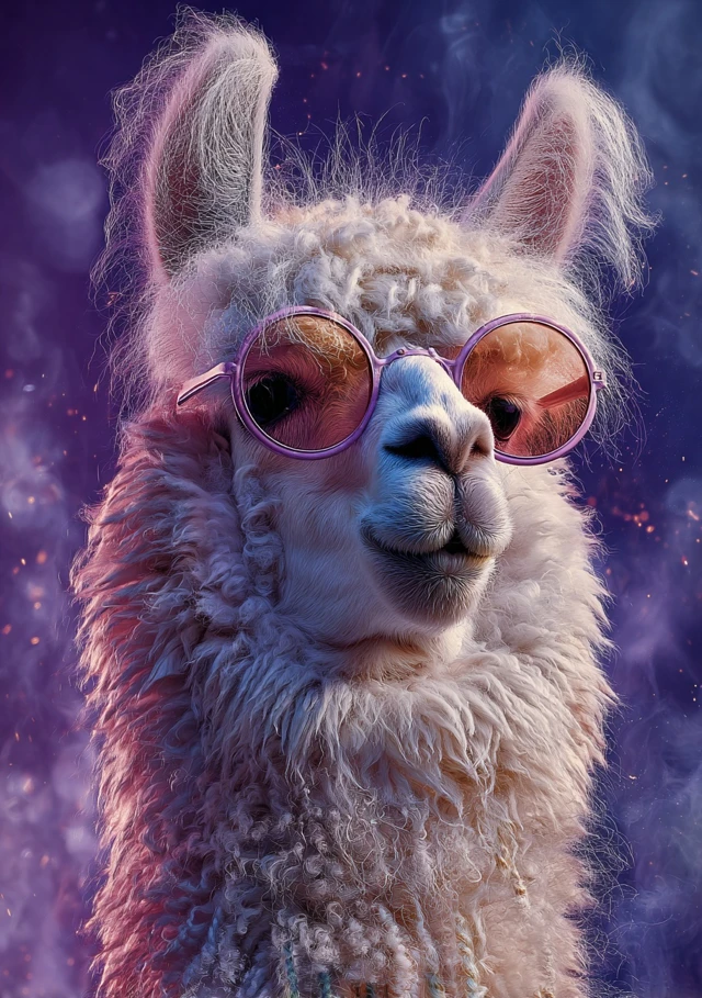 Cool Llama with Shades Whimsical Dreamlike Photography