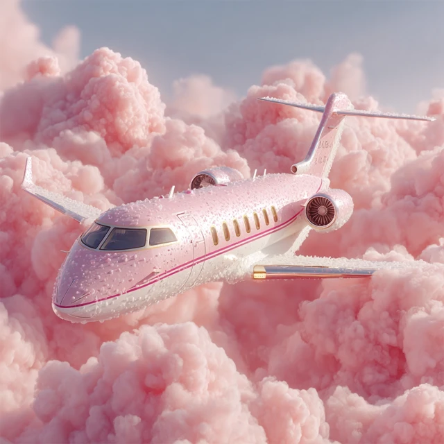 Pink Private Jet Soft Cartoon Illustration