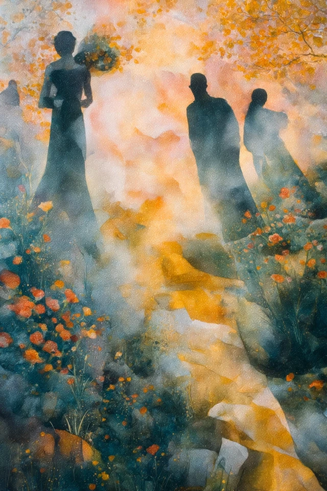 Watercolor Painting Offering Flowers Golden Light