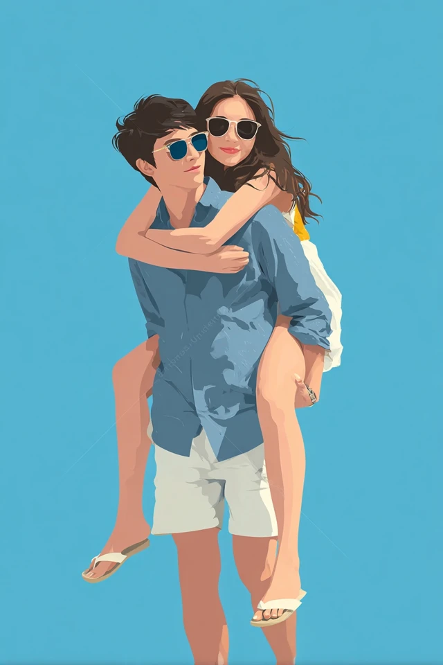 Summer Romance Couple Vector Art