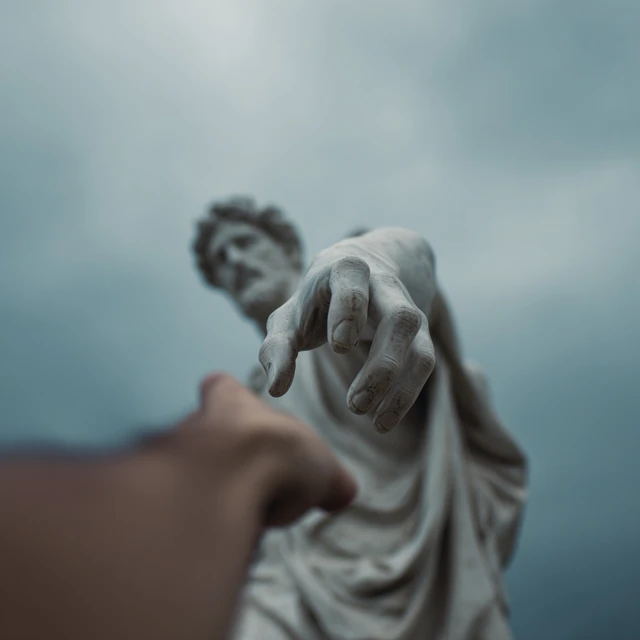 Statue Reaching Hand Touching Person Art Photo