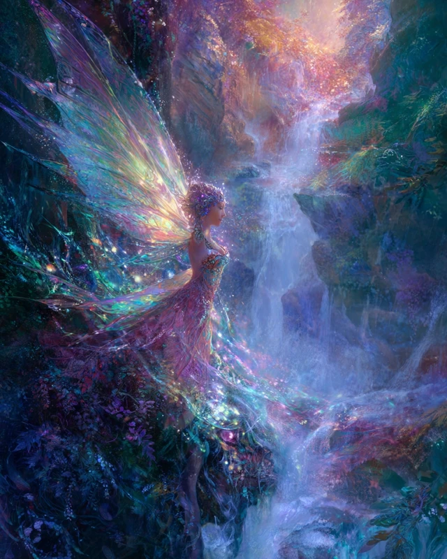 Faerie Princess Waterfall Forest Painting