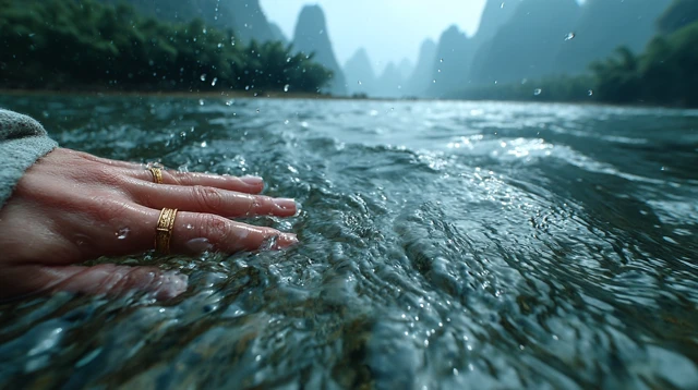 Hand Touching Water in Guilin China UHD 8k