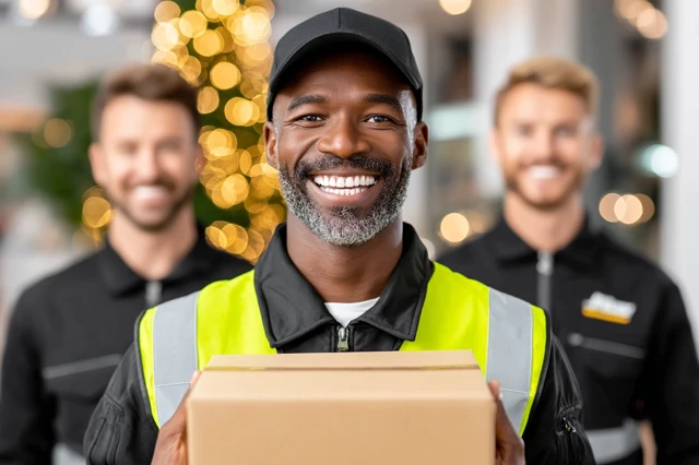 Cheerful Bike Courier with Delivery Box