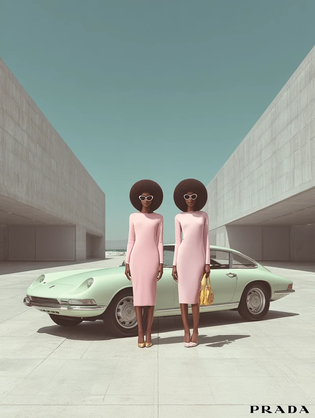 Prada Campaign Sudanese Supermodels in Pastel Mod Dresses