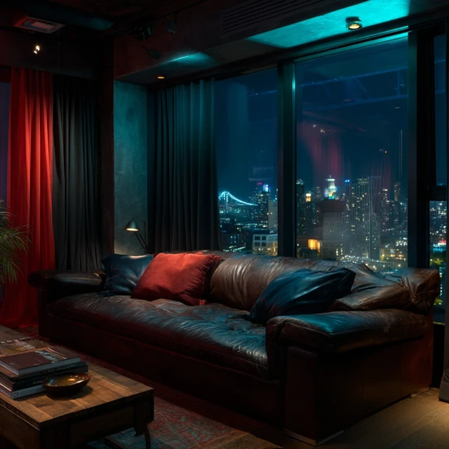Luxury Apartment Interior Night City View