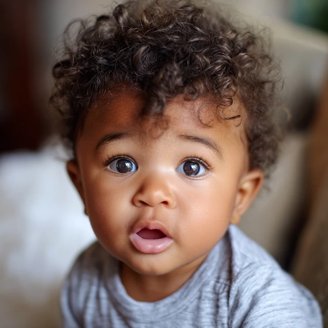 African American Baby with Curly Hair and Beautiful Eyes