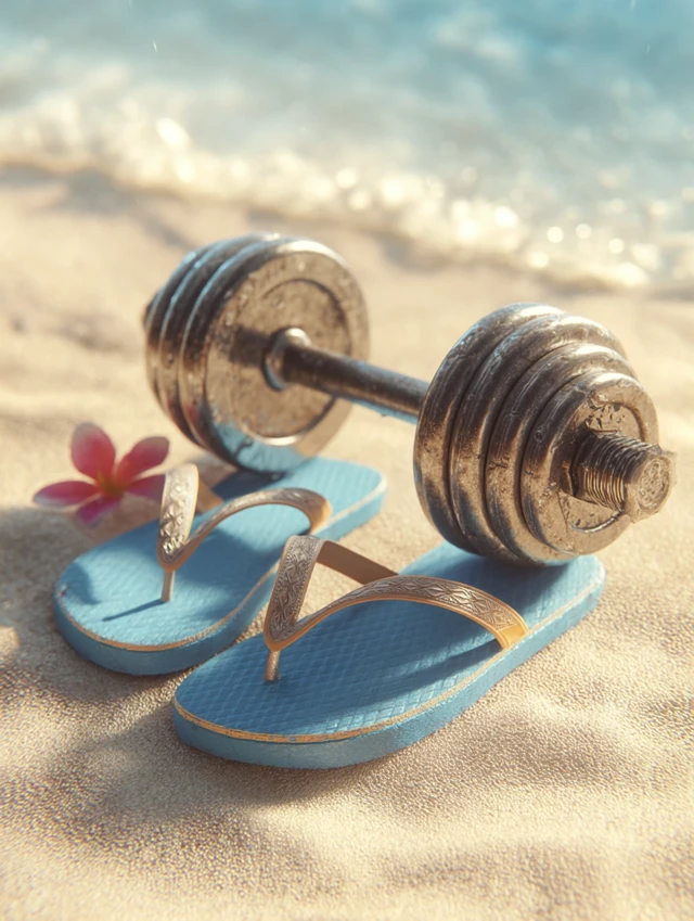 Beach Workout Dumbbell and Flip Flops