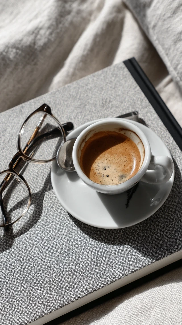 Minimalist Espresso Coffee and Glasses Aesthetic Photo