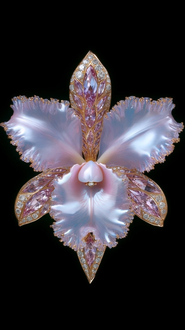 Jeweled Orchid Flower Stunning Precious Stone Art