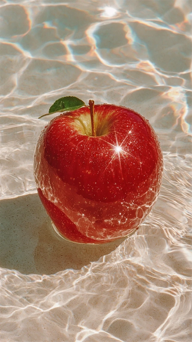 Red Apple Floating in Water Y2K Aesthetic