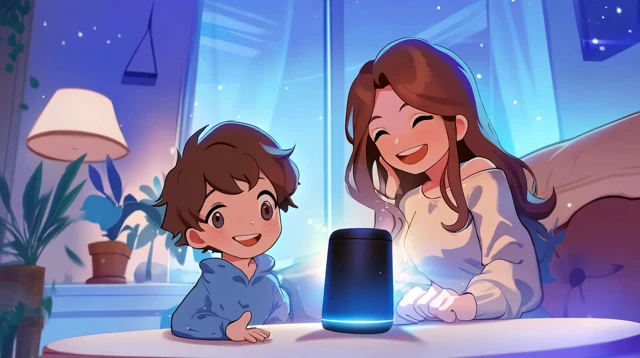 Cozy Family Illustration Boy and Mom Talking