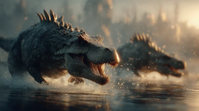 Ceratosaurus Ambush Stegosaurus At Watering Hole