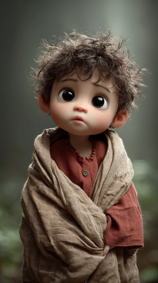 Cute 3D Baby with Curly Hair in Forest