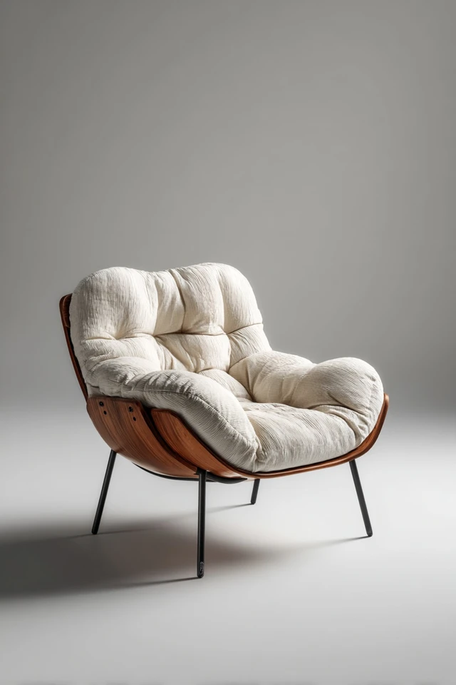 Modern Lounge Chair Design Wooden Frame Fabric