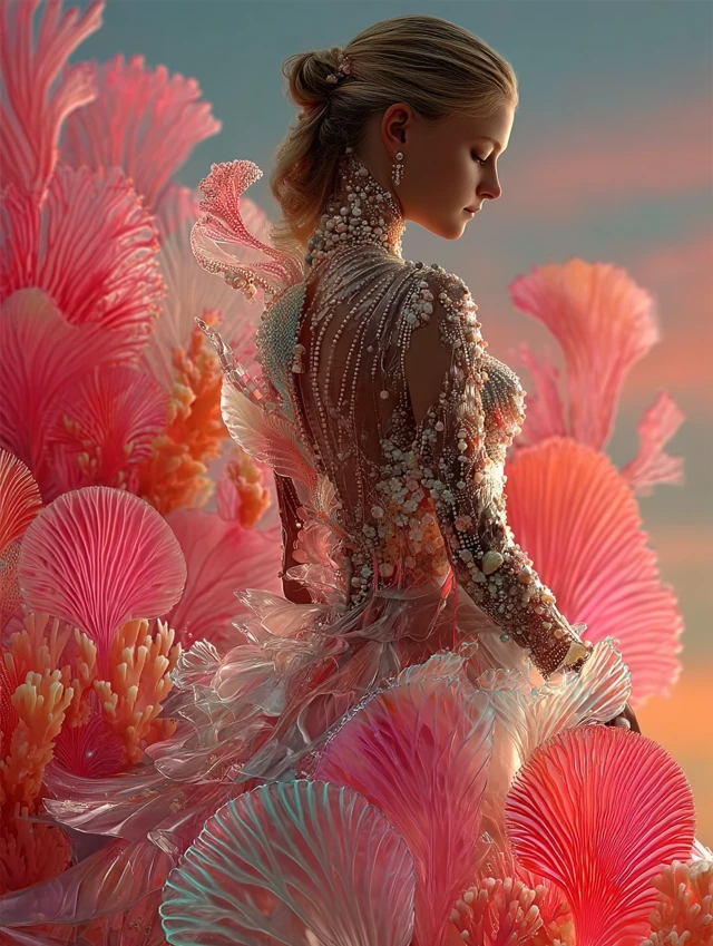 Futuristic Sea Goddess in Couture Gown