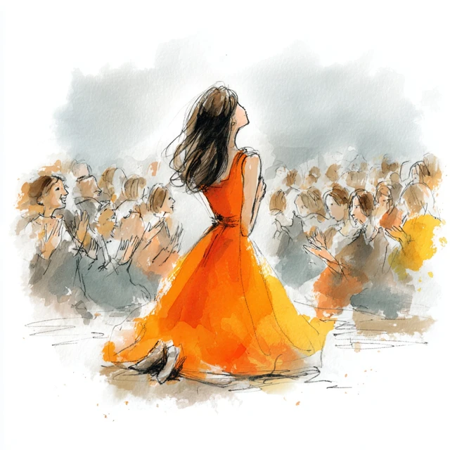 Watercolor Illustration Woman Bowing on Stage
