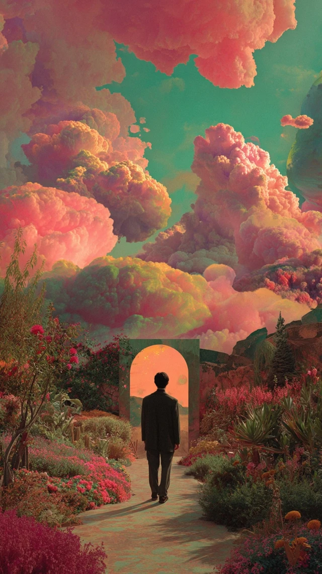 Dreamy Surreal Landscape Man and Archway
