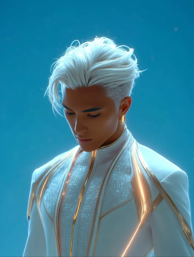 Handsome Man Futuristic White Suite