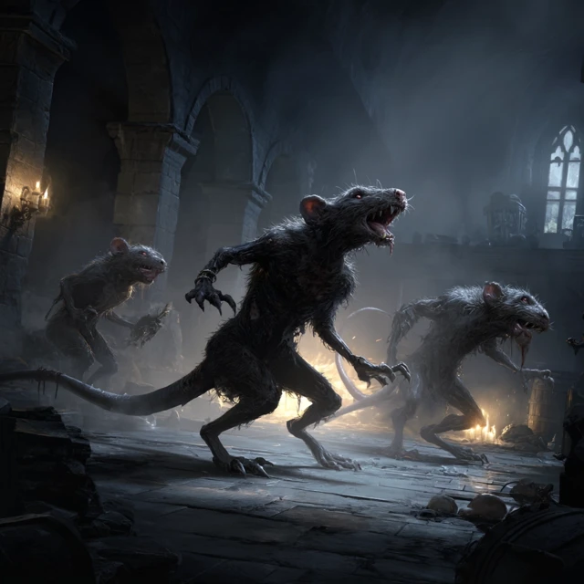 Undead Zombie Rats in a Dungeon Horror Fantasy Art