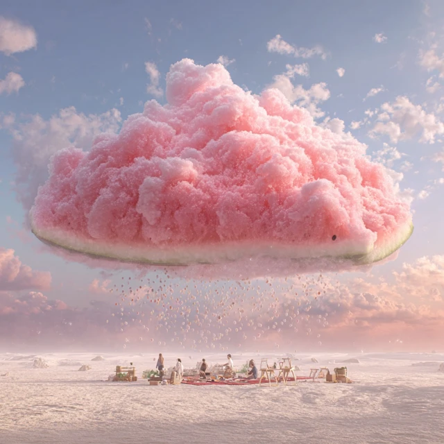 Watermelon Cloud Picnic Dreamy Scene