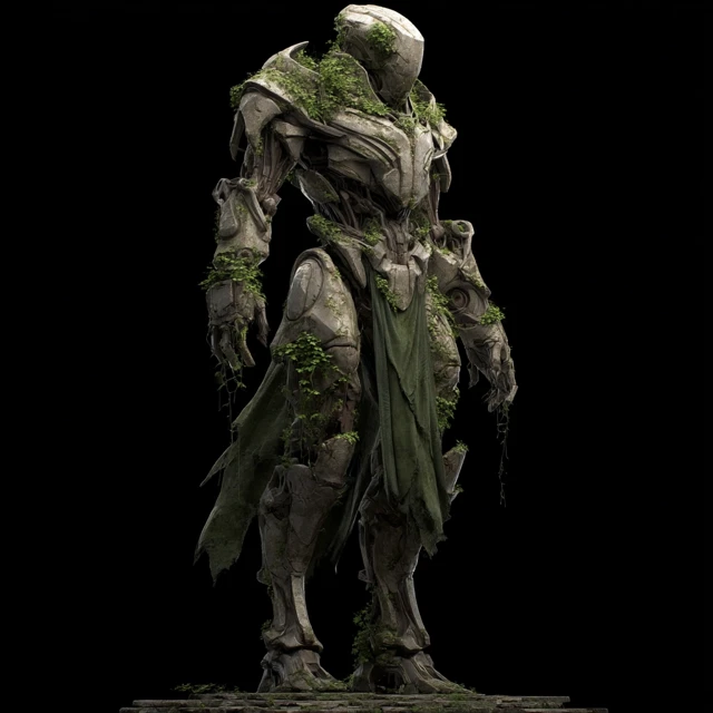 Stone Warforged with Moss Veins Fantasy Art