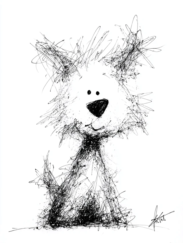 Cute Terrier Scribble Art by Bill Waterson
