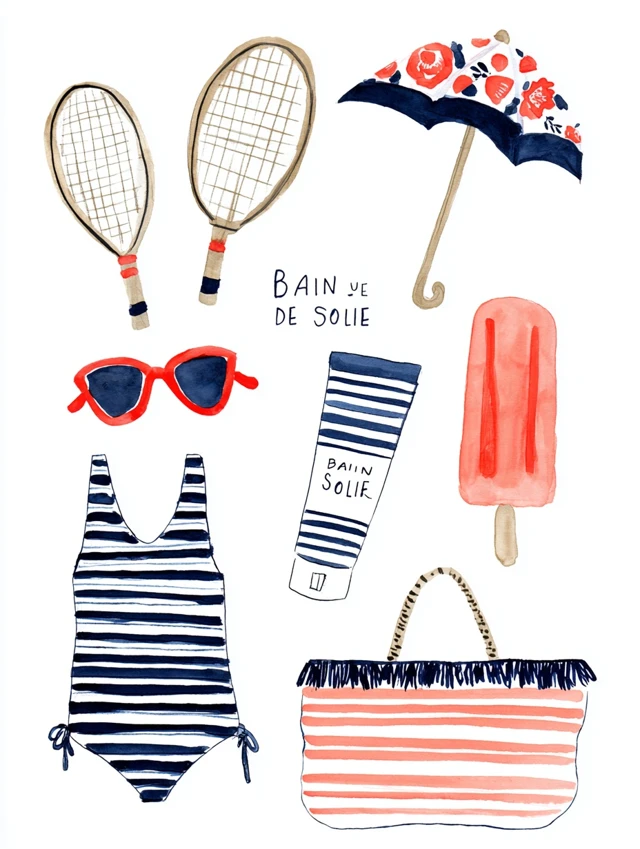 Summer Flat Lay Hand Painted Illustration