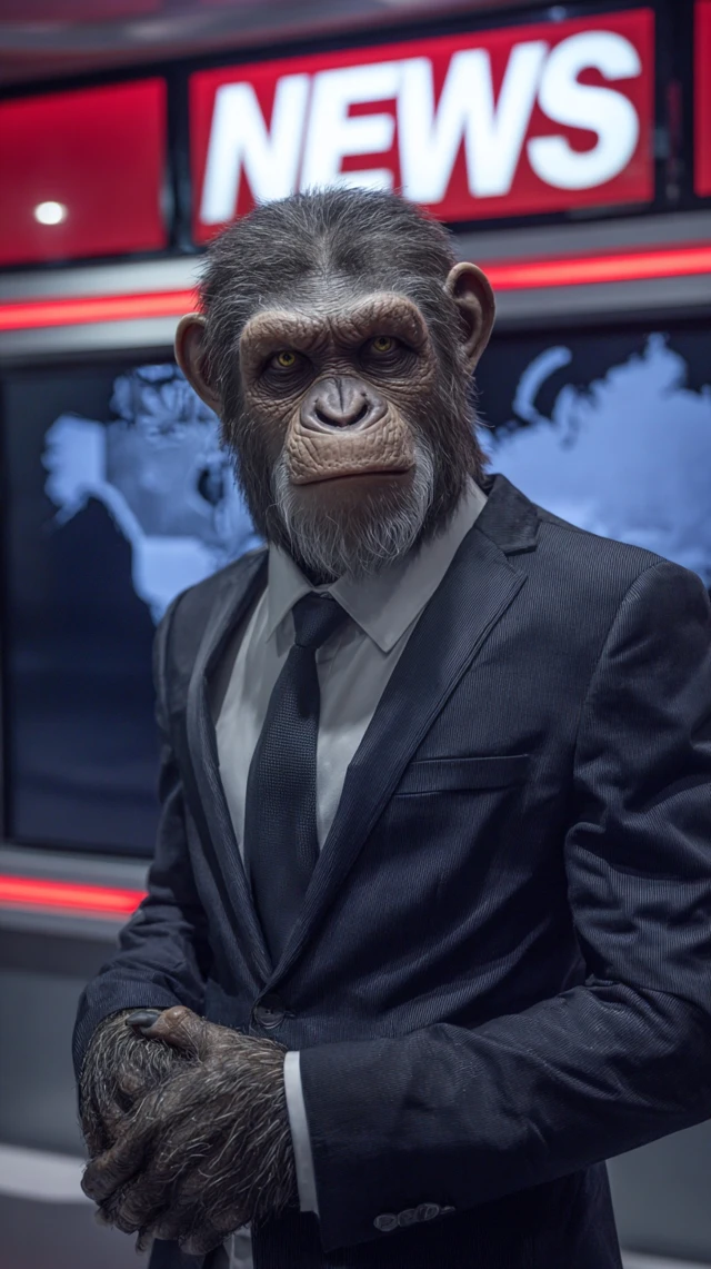Caesar From Planet of the Apes News Anchor