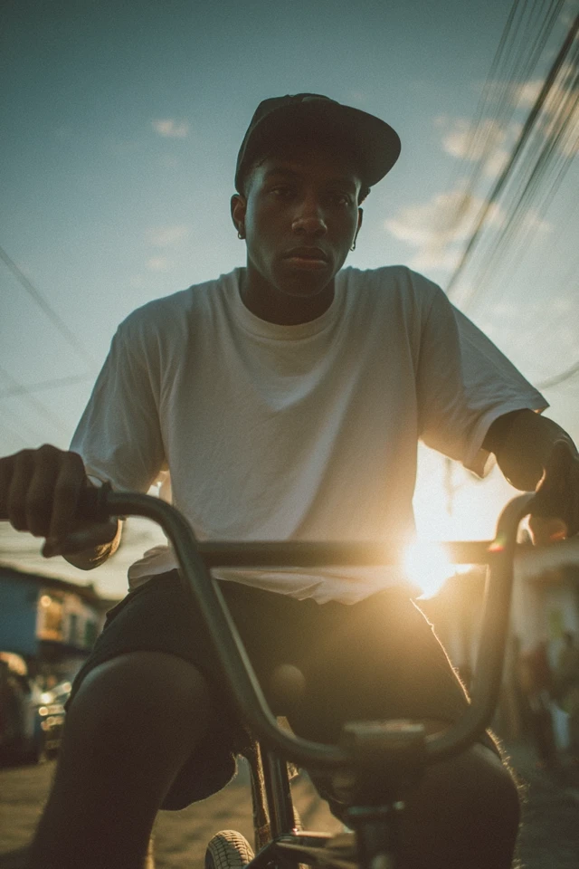 Young Black Man BMX Streetwear Golden Hour Photography