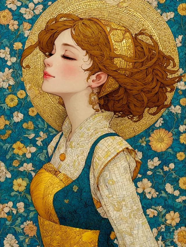 Anime Girl Portrait in Klimt Style