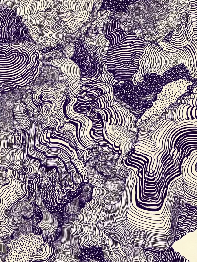 Abstract Art with Curved Lines and Concentric Shapes