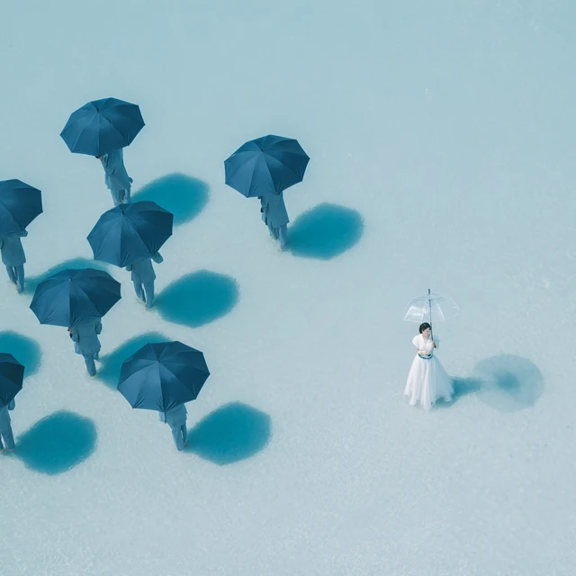 People with Umbrellas Birdseye View Photography