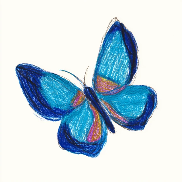 Blue Butterfly Crayon Illustration