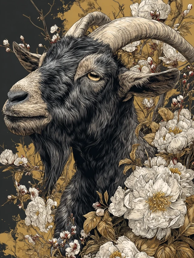 Chinese Traditional Goat Illustration Black and Gold