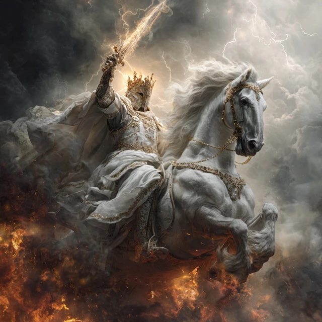 Jesus Christ on White Horse in Battlefield