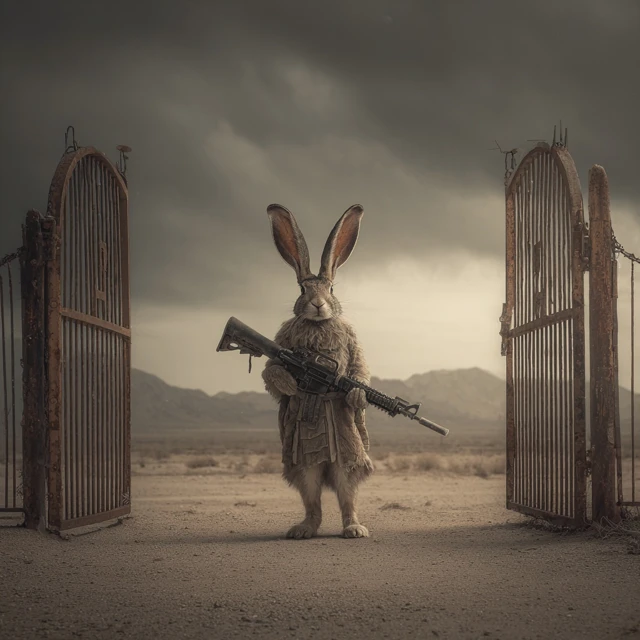 Jack Rabbit Guarding Desert Gate Armed and Ready