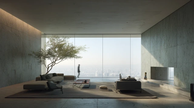 Luxury Minimalist Living Room by Tadao Ando 3D Render