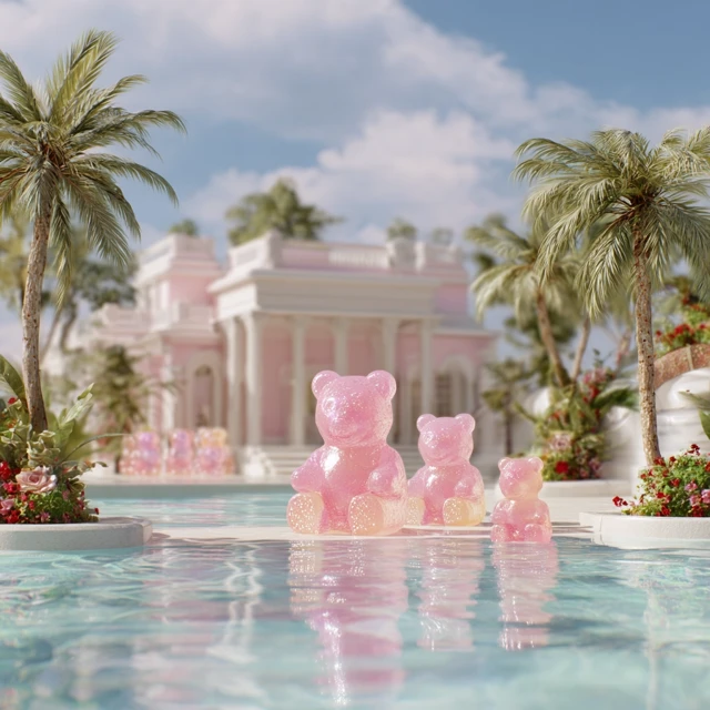 Gummy Bears Pool Party Pink Mansion Paradise