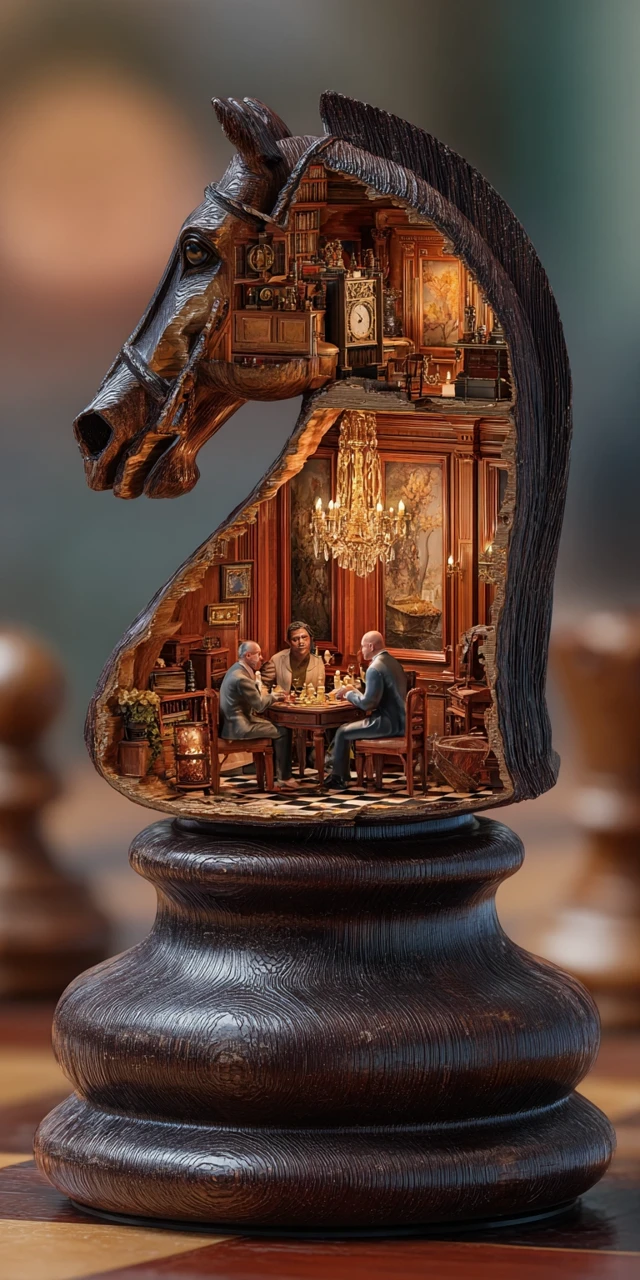 Chess Knight Piece Miniature Chess Club Scene