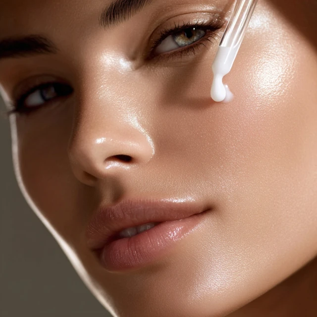 Luxury Skincare Serum Droplet on Beautiful Face