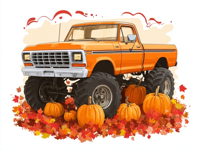 Autumn Monster Truck Pumpkin Illustration