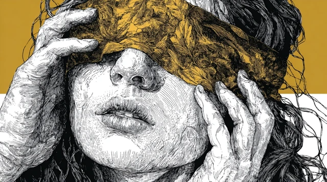 Juliet Blindfolded Black and White Gold Highlight Art