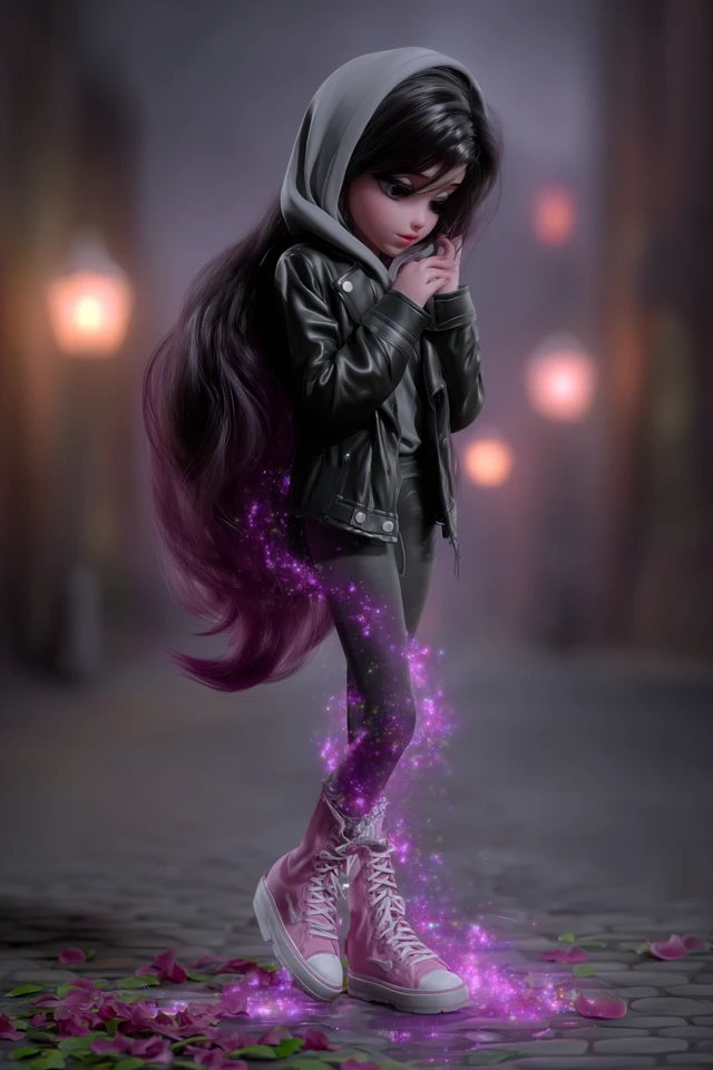 Cyberpunk Girl Fading into Magical Dust