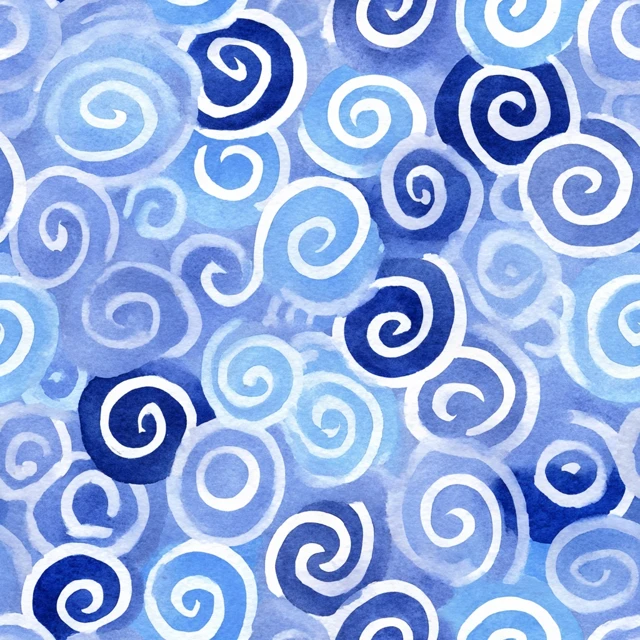 Blue Watercolor Spirals Gustav Klimt Style Art