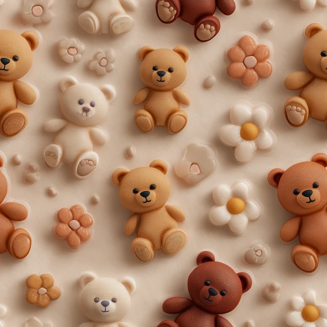 Cute Clay Teddy Bear Seamless Pattern for Wallpaper