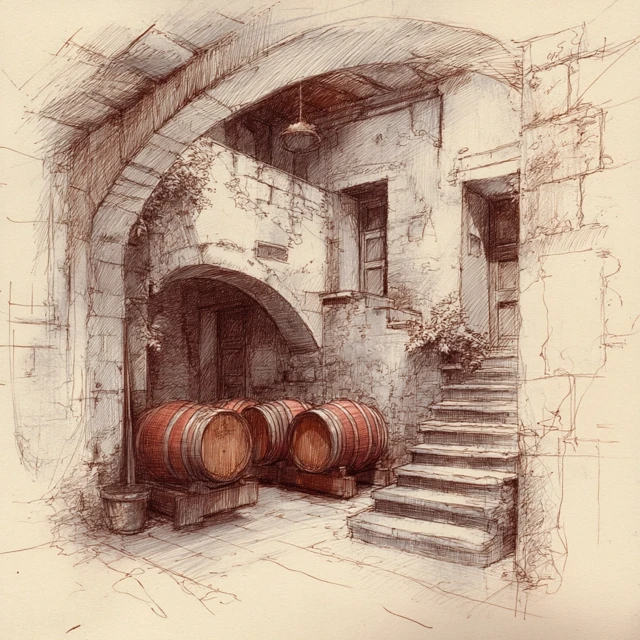 Wine Cellar Sketch 16th Century Italy